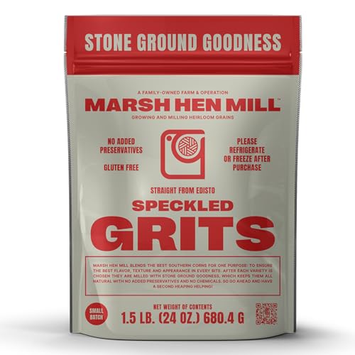 Marsh Hen Mill Speckled Pure Grits - Stone Ground Heirloom Blend of Yellow & White Corn | Old-Fashioned Corn Grits | Gluten-Free & No Additives | Pure