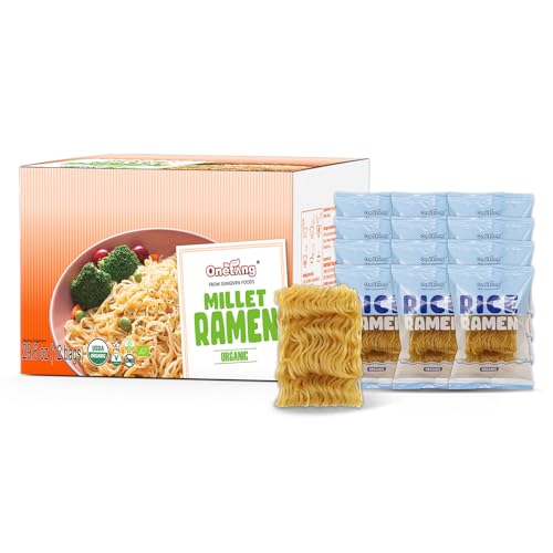 ONETANG Organic Millet & Brown Rice Ramen Noodle, Gluten-Free Pasta, No Sodium Ramen, Whole Grain, Non-GMO, Kosher, Vegan 2.47 Oz (Pack Of 12)