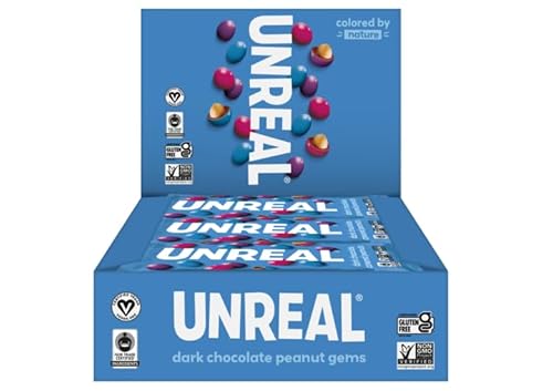 Unreal Dark Chocolate Peanut Gems | Certified Vegan Fair Trade, Non-GMO | Made with Gluten Free Ingredients and Colors from Nature | No Sugar Alcohols