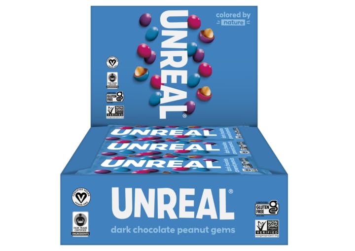 Unreal Dark Chocolate Peanut Gems | Certified Vegan Fair Trade, Non-GMO | Made with Gluten Free Ingredients and Colors from Nature | No Sugar Alcohols