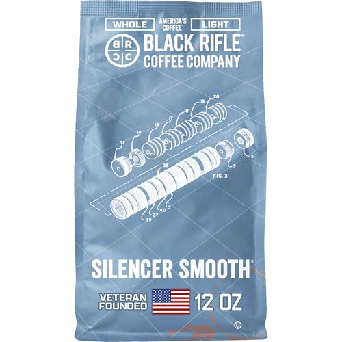 Black Rifle Coffee Company Silencer Smooth, 12oz Bag, Whole Bean Light Roast - Roasted Blend Made from Arabica Beans - Colombian & Brazilian Beans