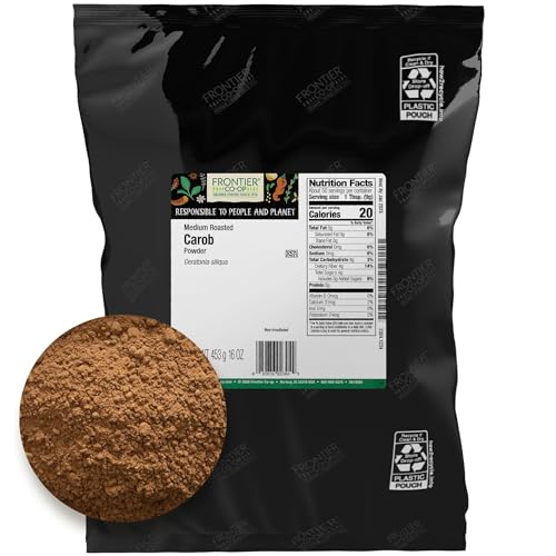 Frontier Co-op Ground Carob Powder, 1lb Bulk Bag - Medium-Roasted Natural Cocoa Substitute Powder with Rich Chocolate Flavor - Caffeine-Free, Kosher