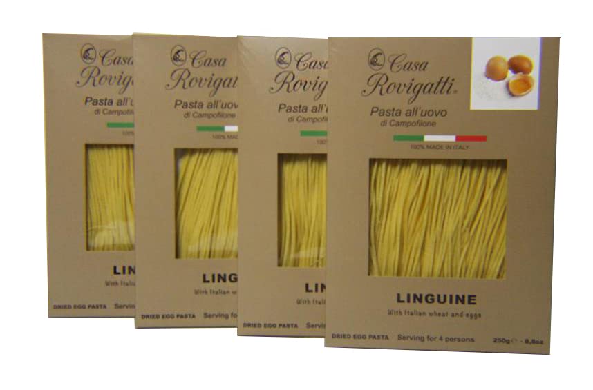 Linguine Gourmet Egg Pasta (Pack of 4) - Italian Pasta from the region of Di Campofilone - Imported Gourmet Italian Egg Pasta - 8.8 ounces / 250 grams