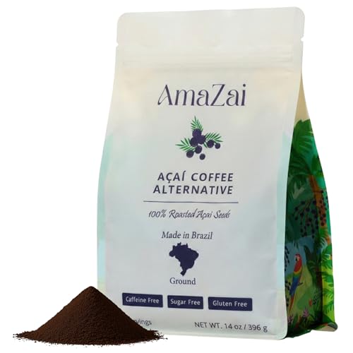 AmaZai USDA Organic Açaí Coffee Alternative | Roasted Açaí Seed Superfood | Caffeine-Free, Low Acid & Gut Friendly | Brews Like Coffee (25 servings)