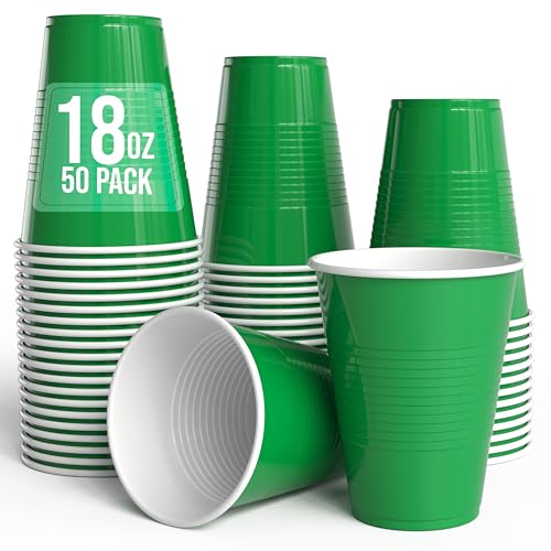 Party Solids 18 Oz Emerald Green Plastic Cups For Party Supplies 50 Pack | Emerald Green Disposable Cups Plastic | Disposable Drinkware For Parties