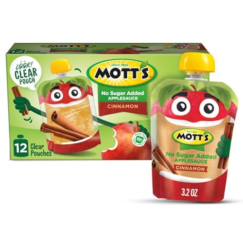 Mott's No Sugar Added Cinnamon Applesauce, 3.2 oz clear pouches, 12 pack