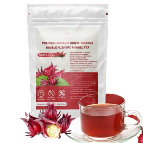 Lamoone Premium Organic Dried Hibiscus Roselle Flowers Herbal Tea organically grown in Thailand 100g (3.52oz)