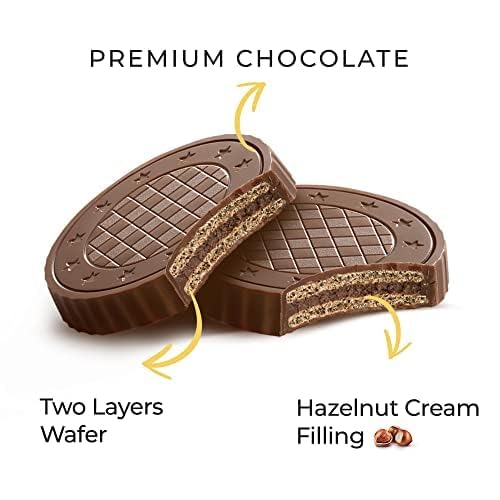 Fiorella Crunch Wafer Cookies, Milk Chocolate Covered Crispy Thin Crunch Wafers with Hazelnut Cream Filling, Chocolate Biscuits, 18 Individually