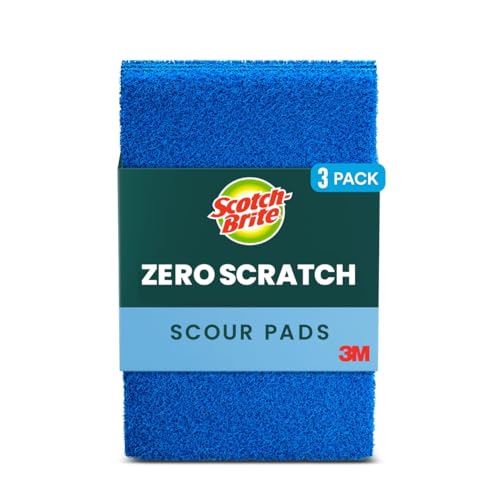 Scotch-Brite Zero Scratch Scouring Pad, Effective + Gentle Dish Scrubber for Household Cleaning, 3 Scrub Pads for Dishes, Nonstick Pots and Pans