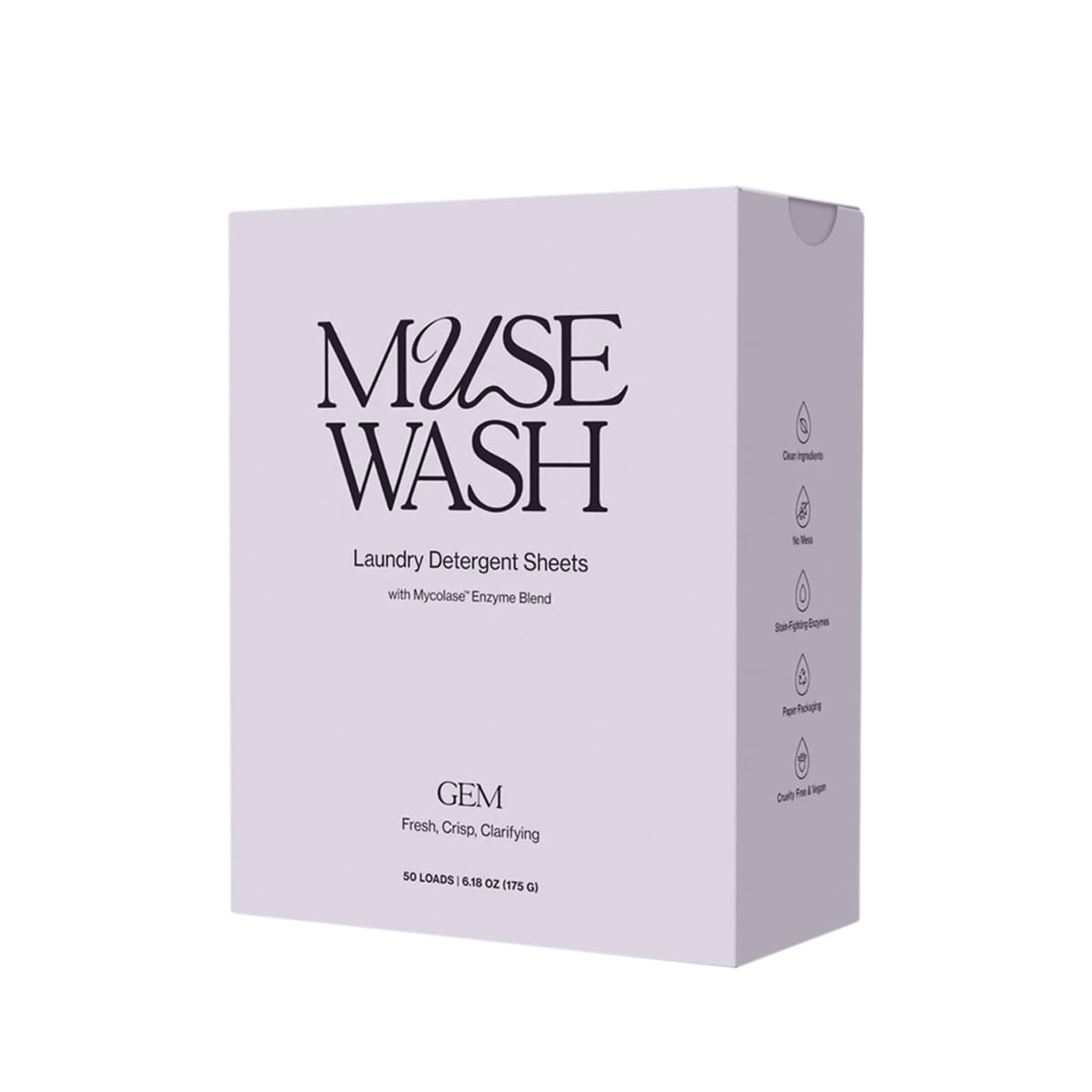 MUSEWASH Laundry Detergent Sheets | Enzyme-Powered, Vegan, Paraben-Free | Luxury Scents | Plastic-Free, Eco-Friendly, Travel-Friendly Packaging (50