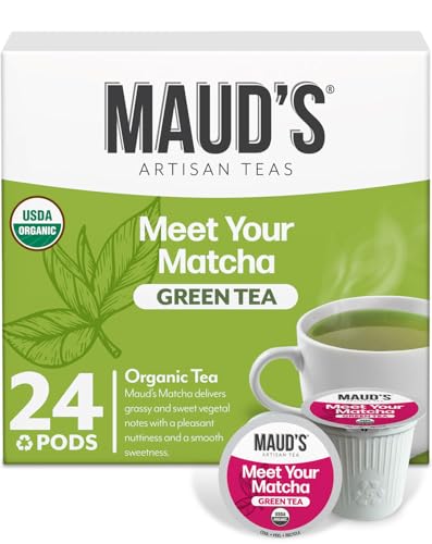 Maud's Organic Matcha Green Tea Pods, 24 ct, Single Serve Tea Pods - 100% Gourmet Blended Tea Leaves, Compatible with Keurig K Cups Maker