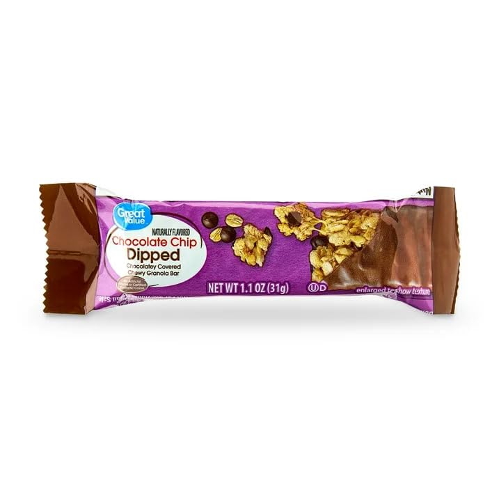 Great Value Chocolate Chip Dipped Chewy Granola Bars, Naturally Flavored, 1.1 oz, 20 Count, Pack of 2, 40 Bars Total
