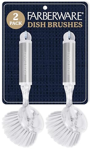 Farberware Dish Brush with Handle - 2 Pack Kitchen Scrub Brush for Dishes, Non-Scratch Dishwashing Brush Set with Firm Bristles for Pots, Pans