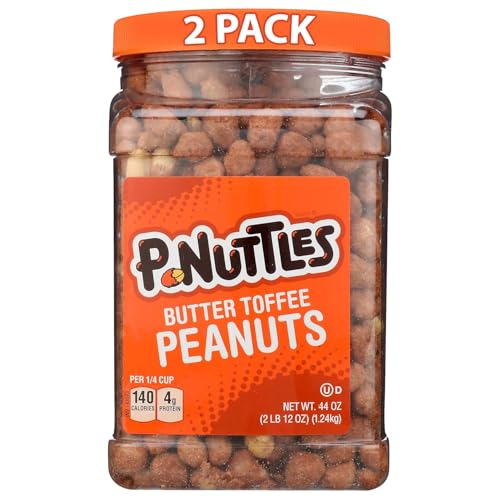 P-Nuttles Butter Toffee Covered Peanuts, 44 Oz Resealable Jar (Pack of 2) - Sweet & Salty Candied Peanuts Snacks - Perfect for Parties, Travel
