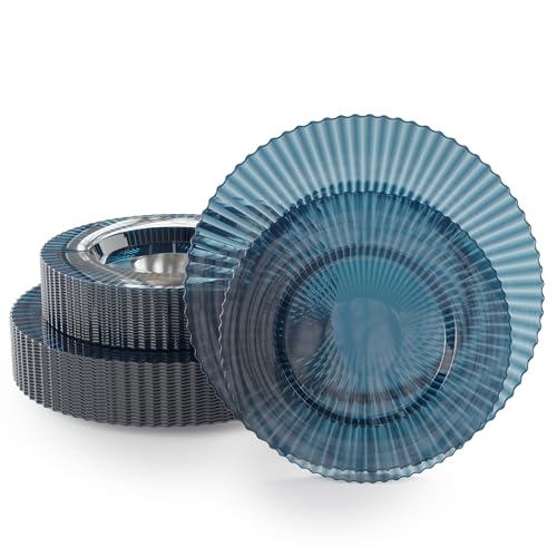 Exquisite 40 Piece Plastic Disposable Plates Set For 20 Guests I 20 X 9 Inch & 20 X 11 Inch Disposable Plastic Plates | Color: Blue | Great