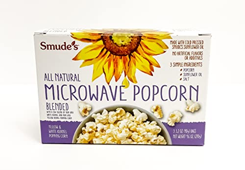Smude's Brand All Natural Microwave Popcorn - Blended | Blend of White & Yellow Popcorn | 3 Simple Ingredients - Popcorn, Smude’s Sunflower Oil