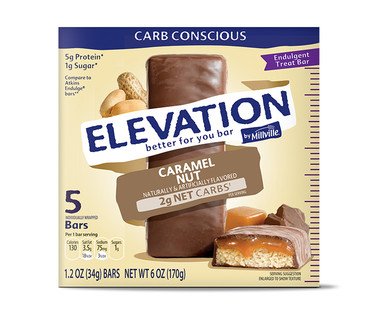 Elevation by Millville Caramel Nut Endulgent Bars 6oz(1.2oz x 5 Bars), Pack of 1