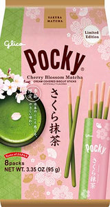 Pocky Cherry Blossom Matcha Biscuit Sticks - Limited Edition Sakura & Matcha Flavor, Crispy Biscuit Sticks Coated in Green Tea Cream, 2.47oz (1 Pack)