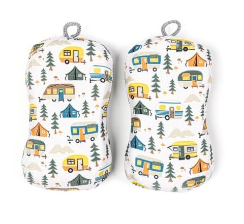 MÜkitchen Premium Microfiber Sponge Set for Dishes and Cleaning, 2 Pack, Printed (Happy Camper)