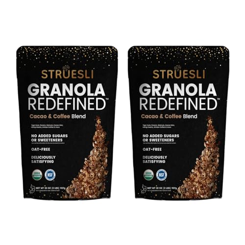 Struesli Cacao & Coffee Organic Granola, Grain & Gluten Free, Healthy Snacks with Cacao, Coffee, Tiger Nuts, Pecans, Walnuts, Hemp Hearts & Coconut