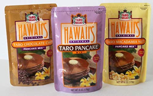 Hawaii's Original Taro Pancake Mix 6 Oz. Bag 3 Flavors (Taro Chocolate Chip, Taro Macadamia, and Original Flavor)