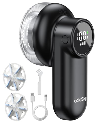 coldSky Rechargeable Fabric Shaver, Lint Shaver with Digital Display, Sweater Shaver with 6-Leaf Blades and Safety Lock, 3-Speeds Defuzzer Remove