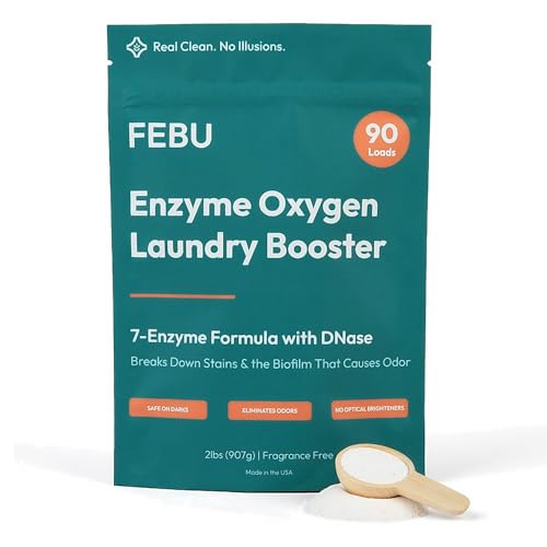 FEBU Enzyme Oxygen Laundry Booster | 7-Enzymes Including DNase | Odor Eliminator & Stain Remover for Sweat, Pet & Musty Odors | Concentrated Powder