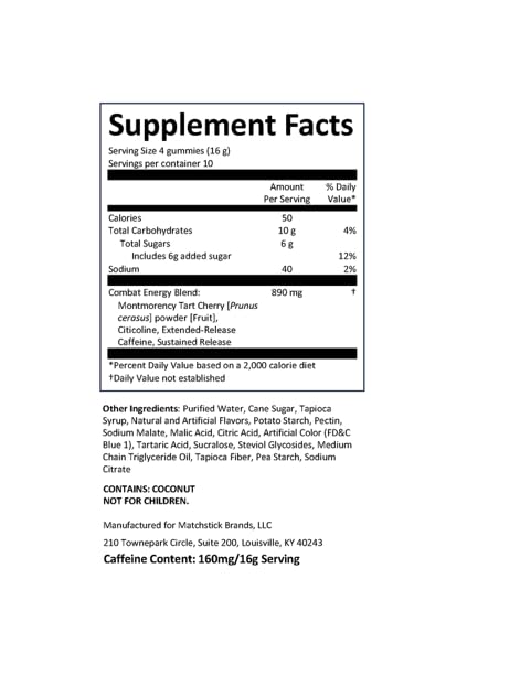 ECR12 - Energy, Focus, Recovery Gummies - Blue Raspberry + Watermelon Flavors - Caffeine