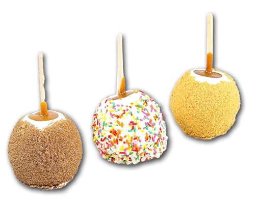 US Sweets Caramel Apple 3 Pack - White Chocolate Dipped Caramel Granny Smith Apples in Cinnamon Sugar, Sprinkles & Graham Cracker | Tasty Gift |