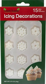 Christmas Holidays Edible Cake Decorations - Candy or Cupcake Topper - 15 Count Snowflake Assortment