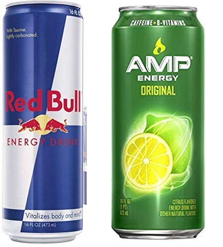 Amp Energy Drink Original and Red Bull Energy Drink Original Combo Pack, 16fl.oz. (Pack of 8)