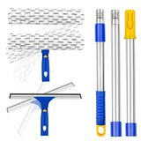 ITTAHO Window Squeegee with Extension Pole, Separate 12" Squeegee & 11" Microfiber Scrubber Heads, Window Cleaning Kit for Hard-to-Reach Windows