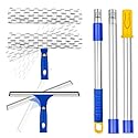 ITTAHO Window Squeegee with Extension Pole, Separate 12" Squeegee & 11" Microfiber Scrubber Heads, Window Cleaning Kit for Hard-to-Reach Windows