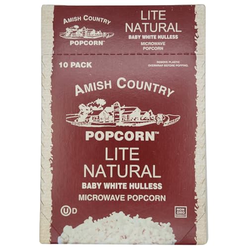 Amish Country Popcorn | Old Fashioned Microwave Popcorn | 10 Bags Lite Natural White Hulless | Non-GMO, Gluten Free, Microwaveable and Kosher (10