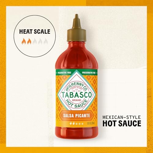 TABASCO Brand Salsa Picante, Vibrant & Mild Hot Sauce, Easy-to-Squeeze Bottle, Thicker Mexican Style with Authentic Peppers, Garlic & Spices, Great on