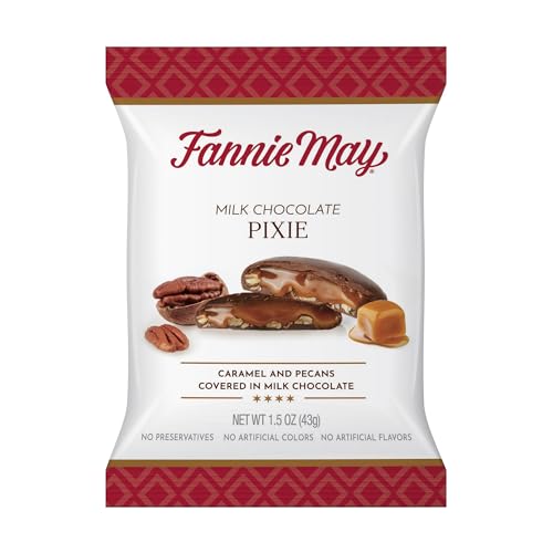 Fannie May Milk Premium Chocolate Pixies with Caramel and Pecans, Single Serve Treat, 1.5 oz