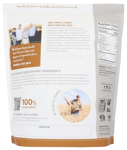 One Degree Organics Sprouted Whole Wheat Flour, Glyphosate-Free, USDA Organic, Whole Grain, High Fiber, Non-GMO, Vegan, Kosher, White Flour