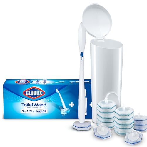 Clorox ToiletWand Disposable Toilet Cleaning System, Spring Cleaning Essential, ToiletWand, Storage Caddy, and 16 Disinfecting ToiletWand Scrubbing