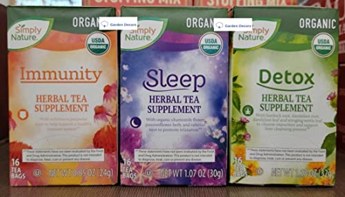 Simply Nature Organic Herbal Tea Supplement Immunity, Sleep, Detox (Three Boxes)