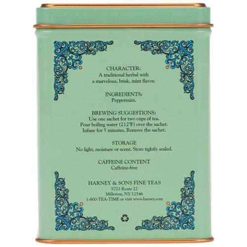 Harney & Sons Peppermint Herbal Tea Sachets, Caffeine Free Mint Tea, Refreshing Peppermint Tea, 20 Count