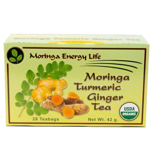 Moringa Turmeric Ginger Tea Bags 28 (Keto, Detox, Paleo, Vitamin & Minerals Booster, Vegan, Gluten-Free, Non-GMO, Caffeine-Free)