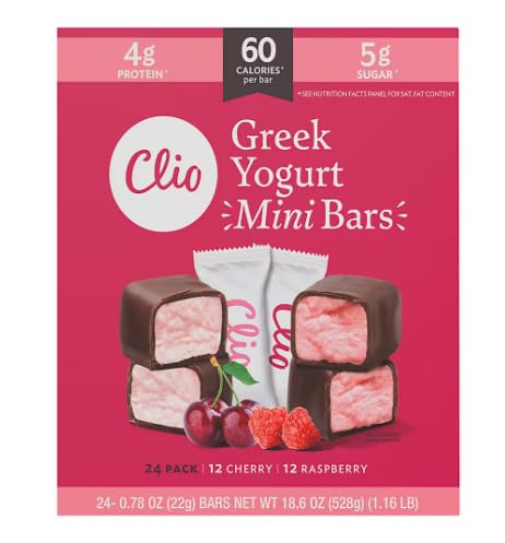 Grocerama Clio Mini Greek Yogurt Bars Variety Pack | Raspberry and Cherry | 24 ct.
