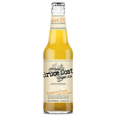 Bruce Cost - Unfiltered Ginger Ale - Passion Fruit with Turmeric - 12 oz (9 Glass Bottles)