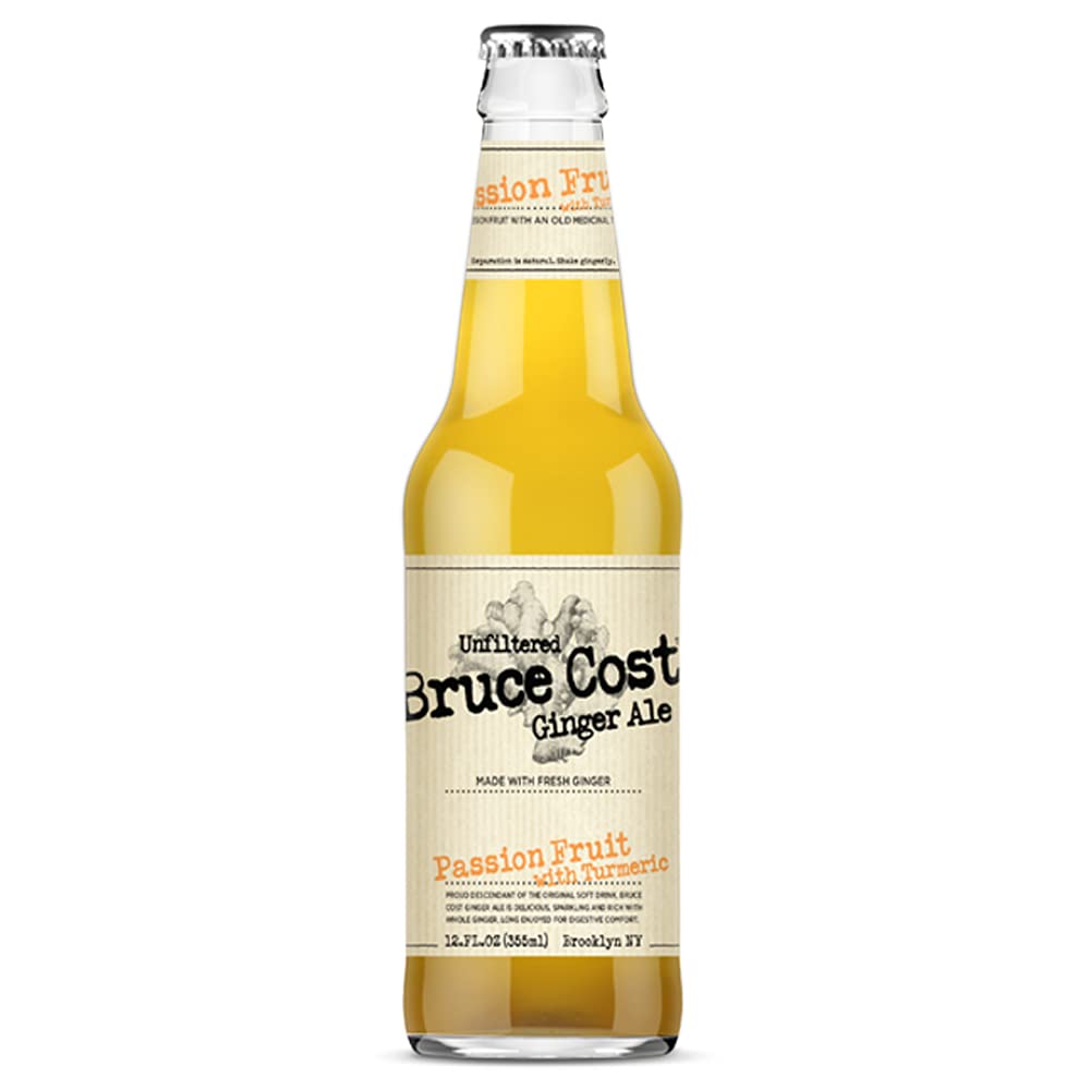 Bruce Cost - Unfiltered Ginger Ale - Passion Fruit with Turmeric - 12 oz (9 Glass Bottles)