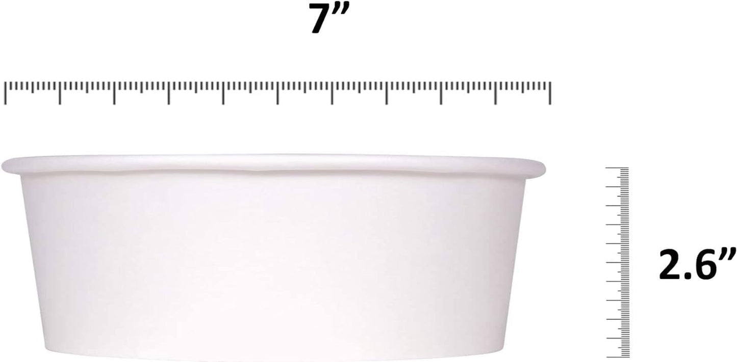 Basidi [100 Pack 42oz Disposable White Paper Round Bowl with Plastic Lids, Round Shape Paper Bowls White Paper Salad Bowl for Soup Stews