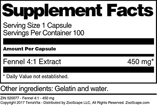 Fennel 4:1-450 mg (100 Capsules, ZIN: 520077) - 3 Pack