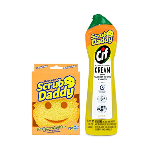 Scrub Daddy Sponges & Cif All Purpose Cleaner, Lemon - Non Scratch Sponges for Kitchen + Bathroom - Scrubber and Multipurpose Cleaner Cream - Cleaning