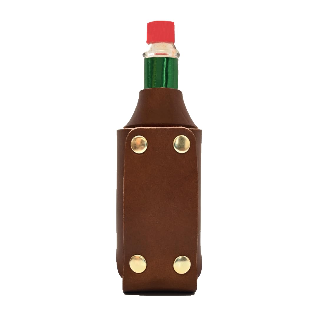 Hot Sauce Holster - Full Grain Leather Belt Holder - Solid Brass Snap - Convenient Slip-On Hot Sauce Bottle Holster - Fits 2 oz. Tabasco & Cholula