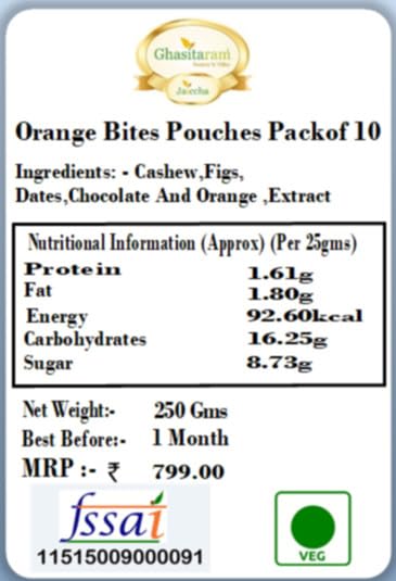 Ghasitaram Gifts Jaiccha Orange Bites Pouches Packof 10 |Diwali,Holi,Rakhi,Valentine,Christmas,Birthday,Anniversary,Gift for Her,Him,Mothers