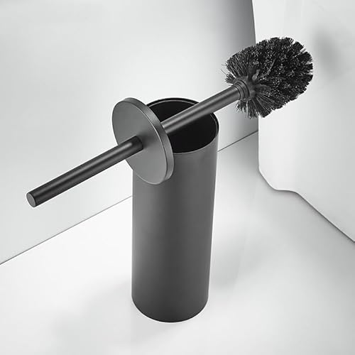 Stainless Steel Toilet Brush with Holder Set with Extra Long Handle Durable Bristles Toilet Bowl Brush and Covered Holder for Bathroom Storage (Black